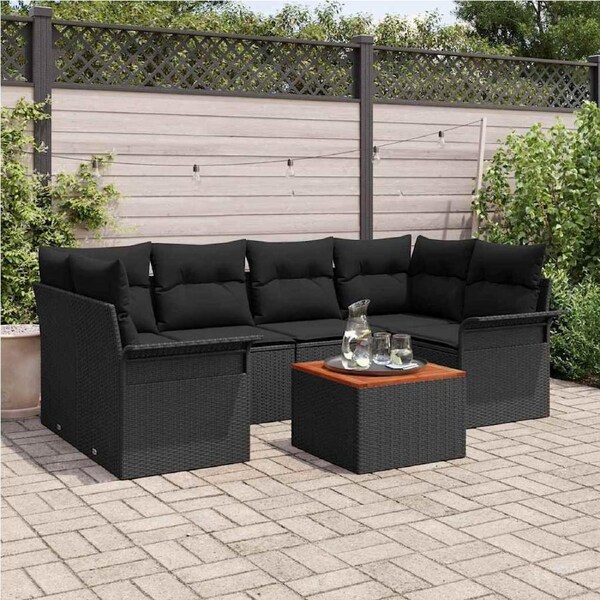 Garden Sofa Set with Storage 7 pcs Black Poly Rattan vidaXL