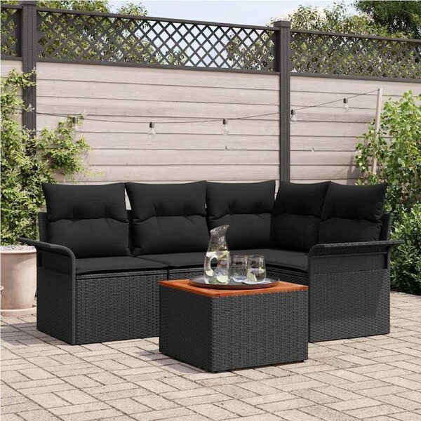 Garden Sofa Set with Storage 5 pcs Black Poly Rattan vidaXL