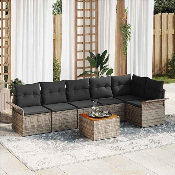 Garden Sofa Set with Storage 7 pcs Grey Poly Rattan vidaXL