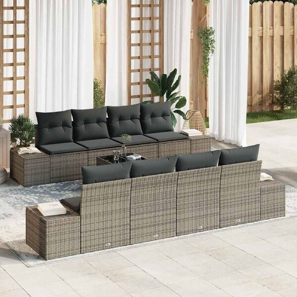 Garden Sofa Set with Cushion 8 pcs Grey Poly Rattan vidaXL