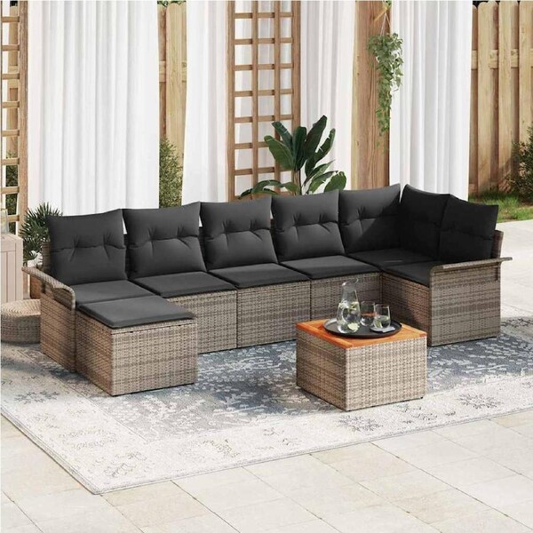 Garden Sofa Set with Storage 8 pcs Grey Poly Rattan vidaXL