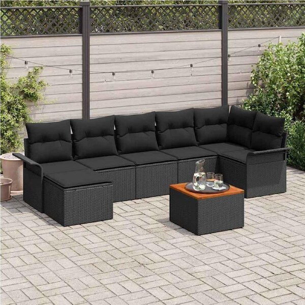Garden Sofa Set with Storage 8 pcs Black Poly Rattan vidaXL