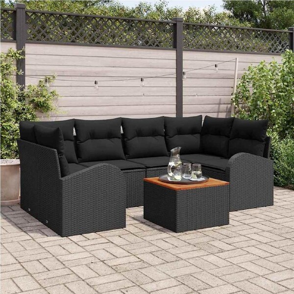 Garden Sofa Set with Storage 7 pcs Black Poly Rattan vidaXL