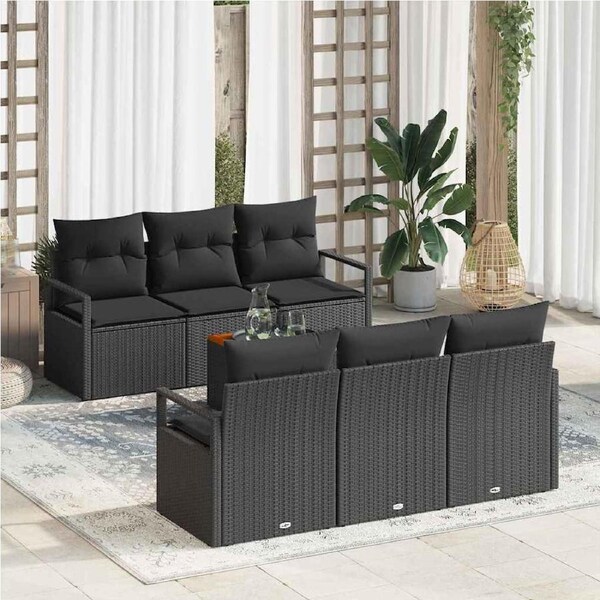 Garden Sofa Set with Storage 7 pcs Black Poly Rattan vidaXL