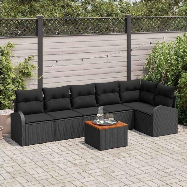 Garden Sofa Set with Storage 7 pcs Black Poly Rattan vidaXL
