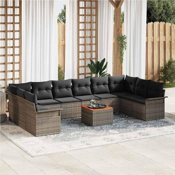 Garden Sofa Set with Storage 11 pcs Grey Poly Rattan vidaXL