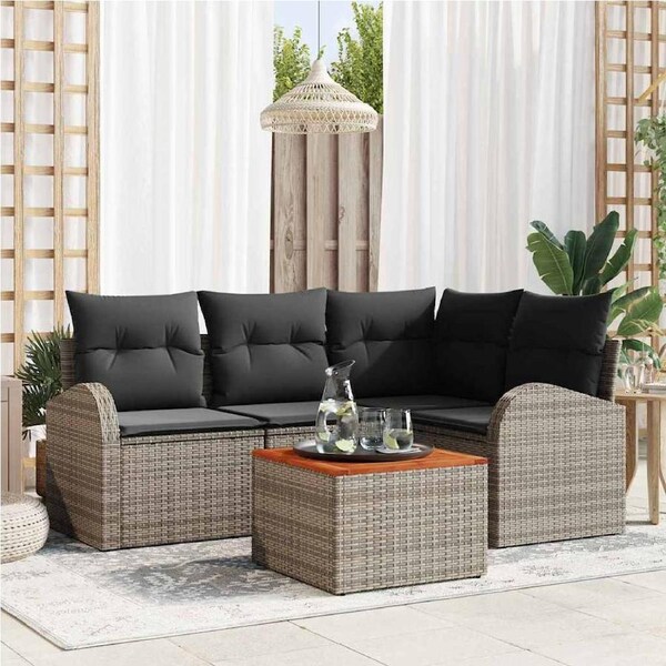 Garden Sofa Set with Storage 5 pcs Grey Poly Rattan vidaXL
