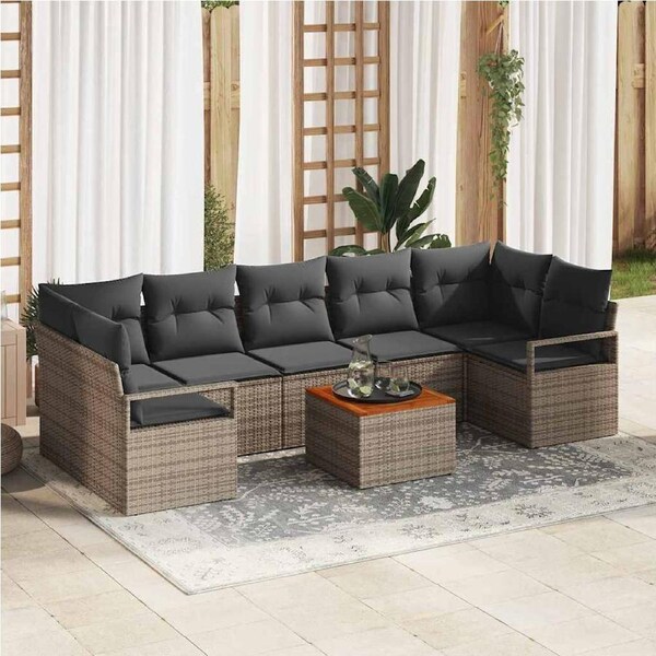 Garden Sofa Set with Storage 8 pcs Grey Poly Rattan vidaXL