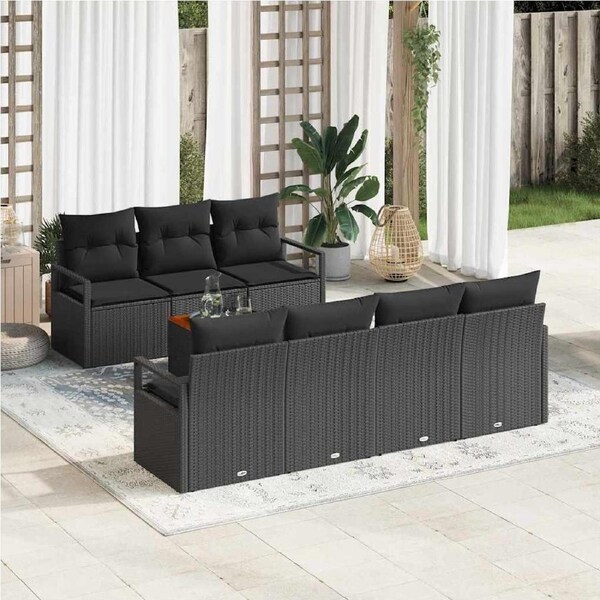 Garden Sofa Set with Storage 8 pcs Black Poly Rattan vidaXL