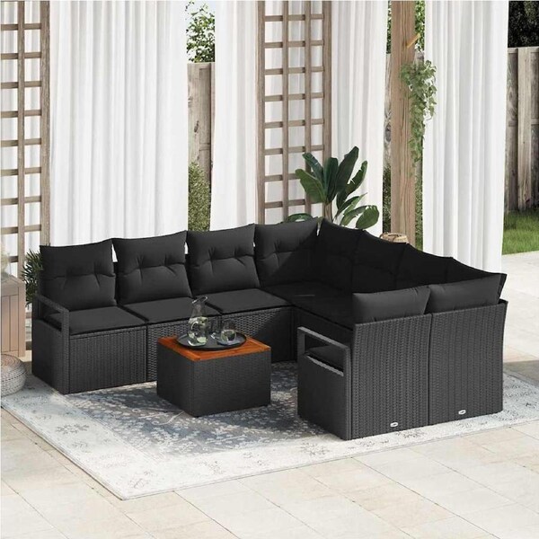 Garden Sofa Set with Storage 9 pcs Black Poly Rattan vidaXL