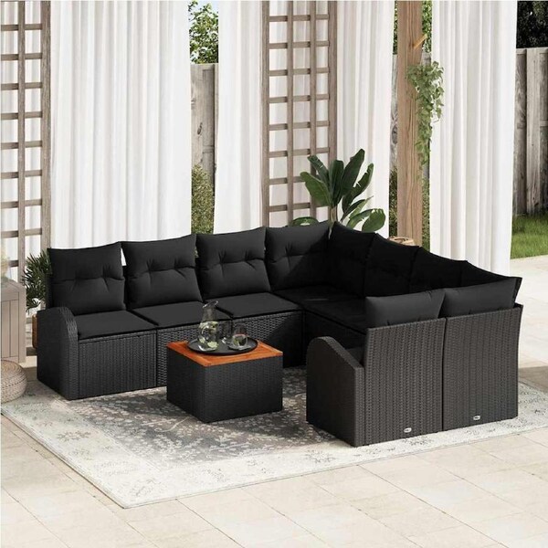Garden Sofa Set with Storage 9 pcs Black Poly Rattan vidaXL