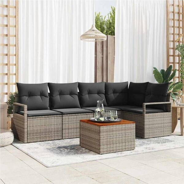 Garden Sofa Set with Storage 6 pcs Grey Poly Rattan vidaXL
