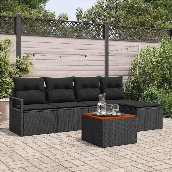 Garden Sofa Set with Storage 6 pcs Black Poly Rattan vidaXL