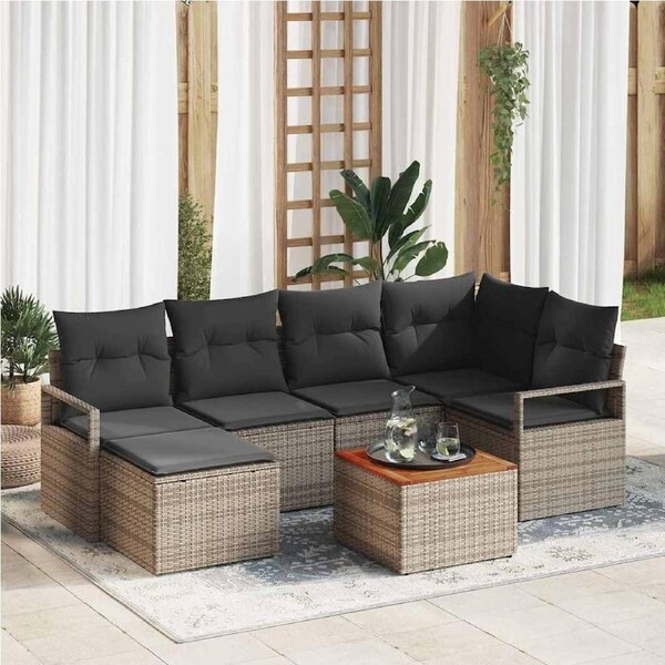Garden Sofa Set with Storage 7 pcs Grey Poly Rattan vidaXL