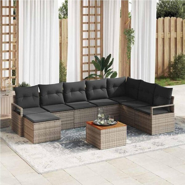 Garden Sofa Set with Storage 9 pcs Grey Poly Rattan vidaXL