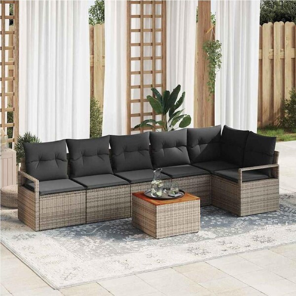 Garden Sofa Set with Storage 7 pcs Grey Poly Rattan vidaXL