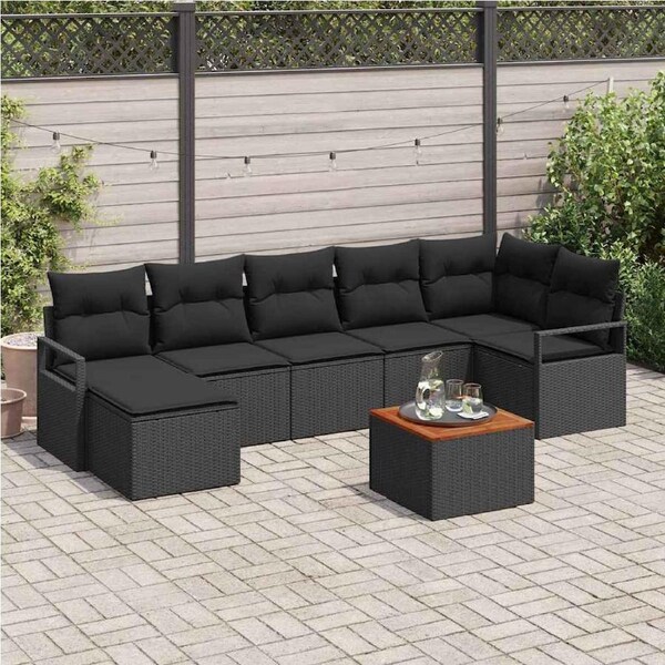 Garden Sofa Set with Storage 8 pcs Black Poly Rattan vidaXL