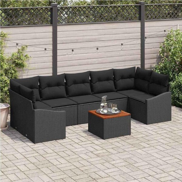 Garden Sofa Set with Storage 8 pcs Black Poly Rattan vidaXL