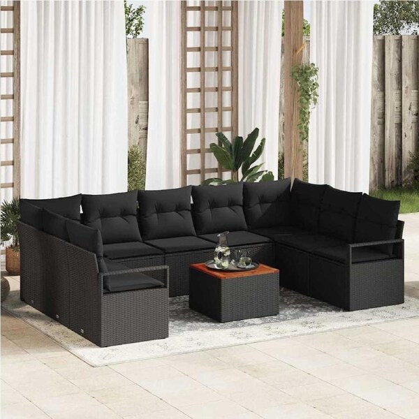 Garden Sofa Set with Storage 10 pcs Black Poly Rattan vidaXL