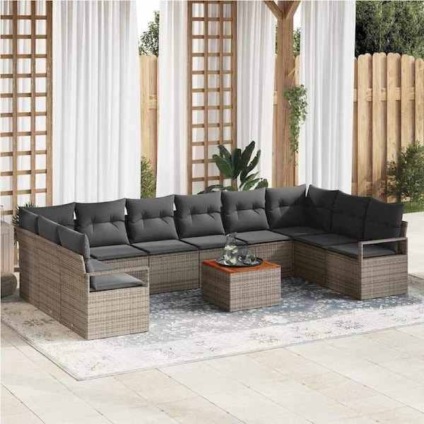 Garden Sofa Set with Storage 11 pcs Grey Poly Rattan vidaXL