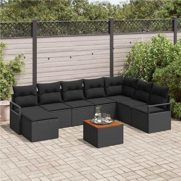 Garden Sofa Set with Storage 9 pcs Black Poly Rattan vidaXL