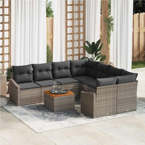 Garden Sofa Set with Storage 9 pcs Grey Poly Rattan vidaXL