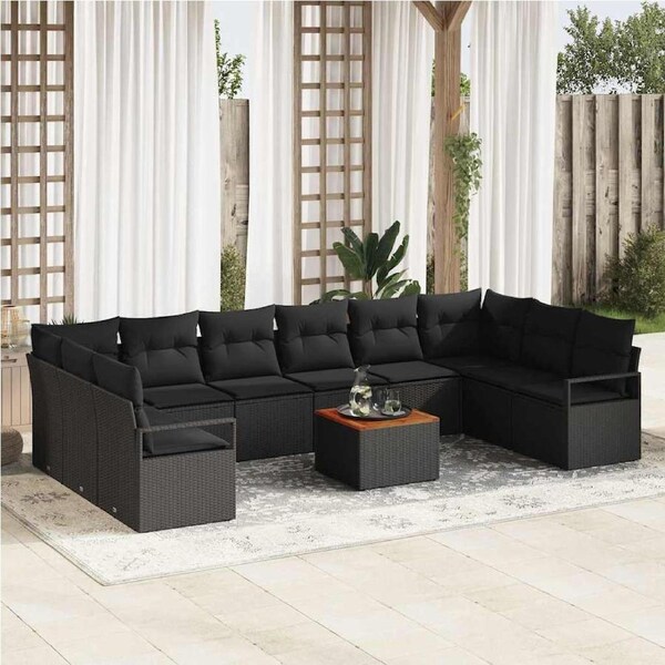 Garden Sofa Set with Storage 11 pcs Black Poly Rattan vidaXL