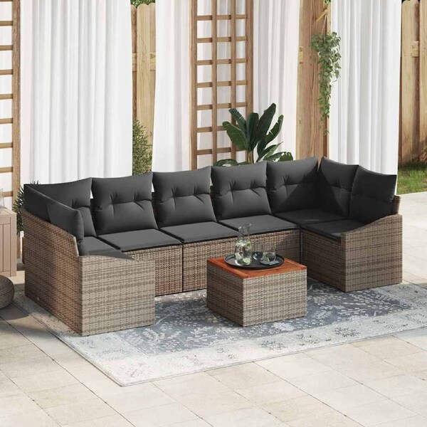 Garden Sofa Set with Storage 8 pcs Grey Poly Rattan vidaXL