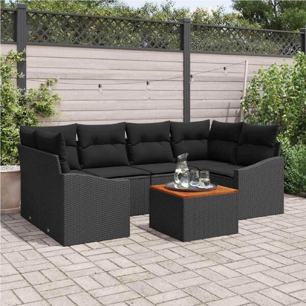 Garden Sofa Set with Storage 7 pcs Black Poly Rattan vidaXL