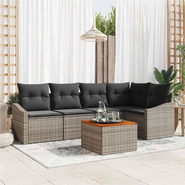 Garden Sofa Set with Storage 6 pcs Grey Poly Rattan vidaXL