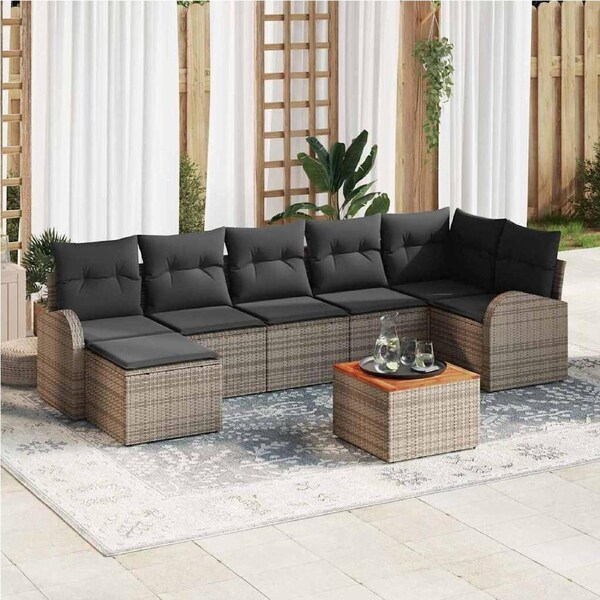 Garden Sofa Set with Storage 8 pcs Grey Poly Rattan vidaXL