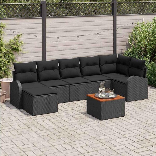 Garden Sofa Set with Storage 8 pcs Black Poly Rattan vidaXL