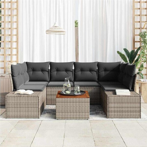 Garden Sofa Set with Storage 7 pcs Grey Poly Rattan vidaXL