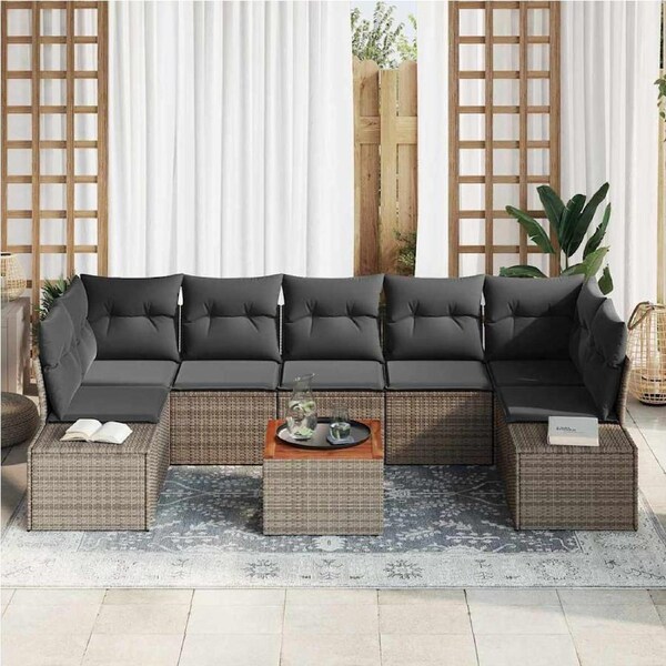 Garden Sofa Set with Storage 8 pcs Grey Poly Rattan vidaXL