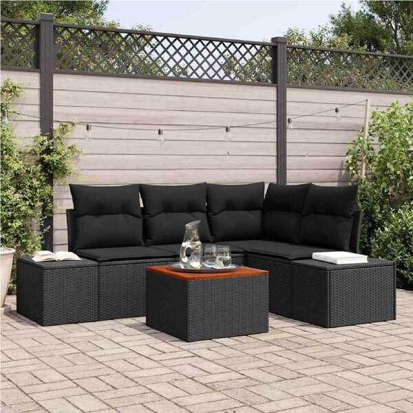 Garden Sofa Set with Storage 5 pcs Black Poly Rattan vidaXL