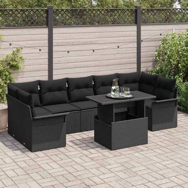 Garden Sofa Set with Cushion 8 pcs Black Poly rattan vidaXL