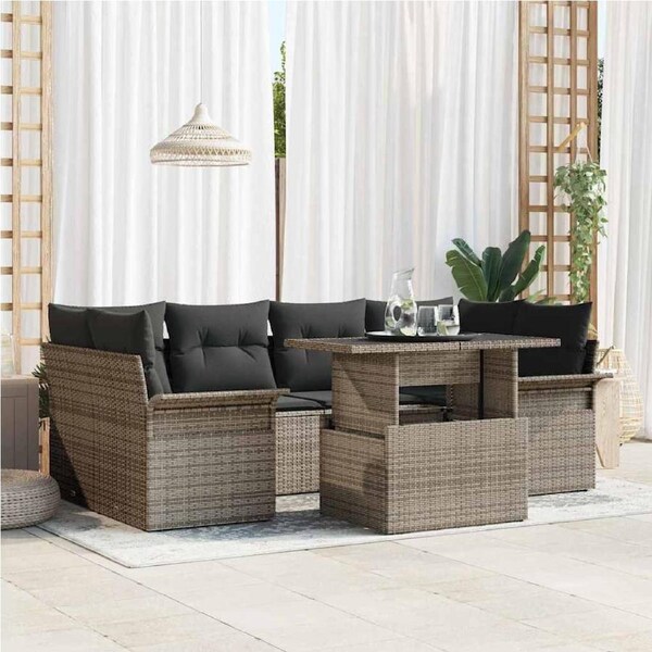 Garden Sofa Set with Cushion 7 pcs Grey Poly rattan vidaXL