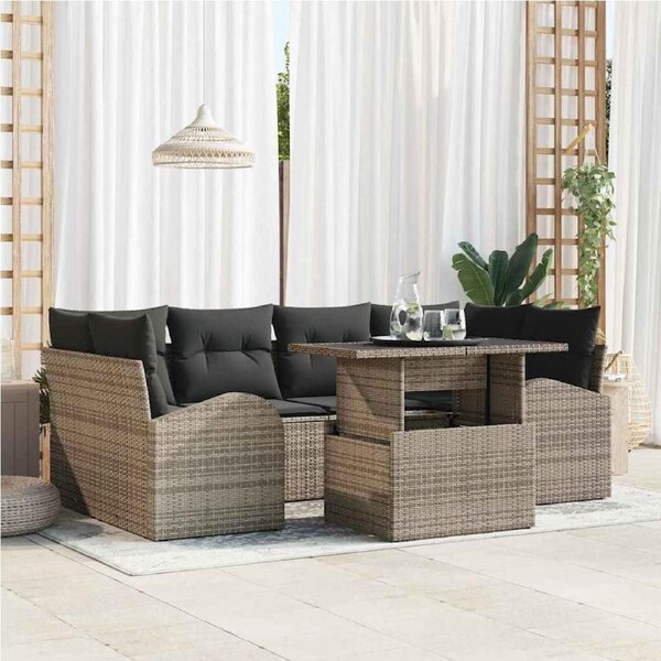 Garden Sofa Set with Cushion Manual 7 pcs Grey Poly Rattan vidaXL