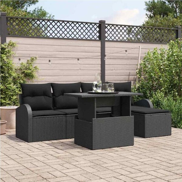 Garden Sofa Set with Cushion 6 pcs Black Poly rattan vidaXL