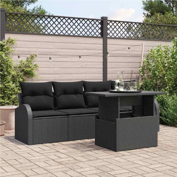 Garden Sofa Set with Cushion Manual 5 pcs Black Poly Rattan vidaXL