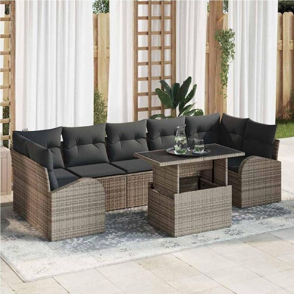 Garden Sofa Set with Cushion Manual 8 pcs Grey Poly Rattan vidaXL