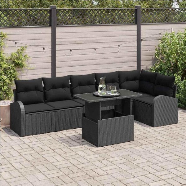 Garden Sofa Set with Cushion Manual 7 pcs Black Poly rattan vidaXL
