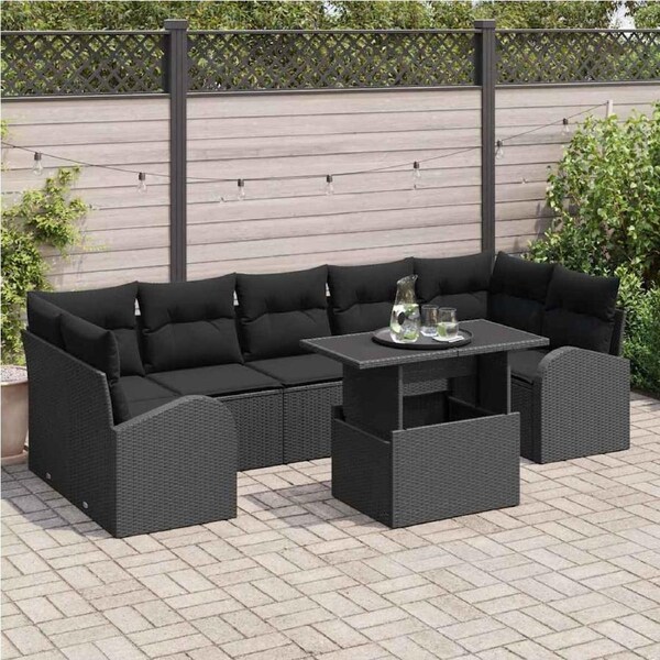 Garden Sofa Set with Cushion Manual 8 pcs Black Poly Rattan vidaXL