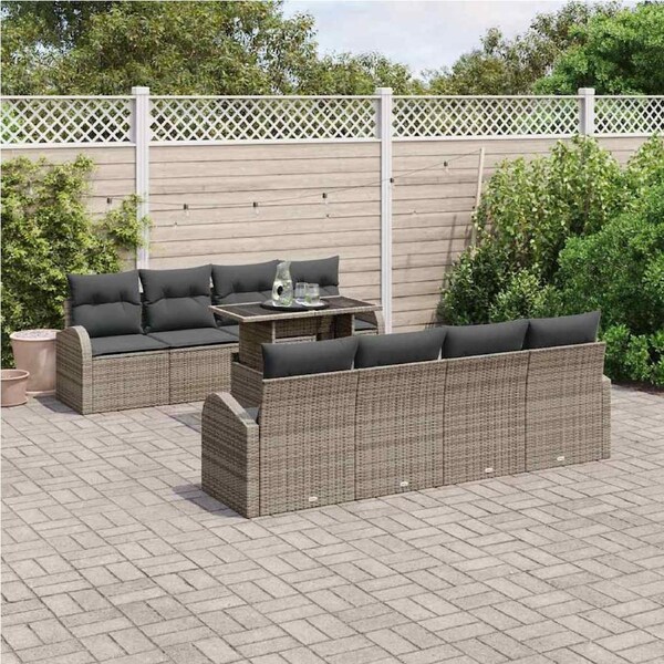 Garden Sofa Set with Cushion Manual 9 pcs Grey Poly Rattan vidaXL