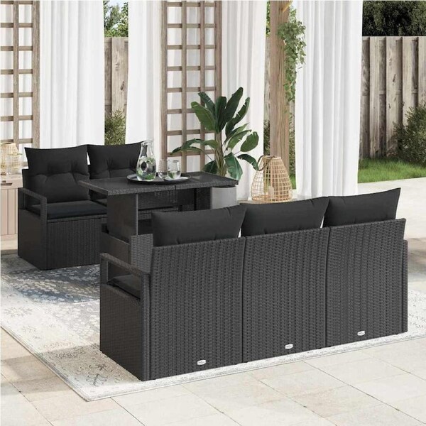 Garden Sofa Set with Cushion 6 pcs Black Poly rattan vidaXL