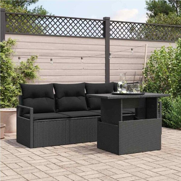 Garden Sofa Set with Cushion 5 pcs Black Poly rattan vidaXL