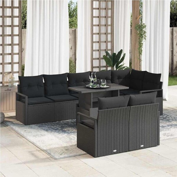 Garden Sofa Set with Storage 9 pcs Black Poly rattan vidaXL