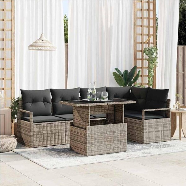 Garden Sofa Set with Cushion 6 pcs Grey Poly rattan vidaXL