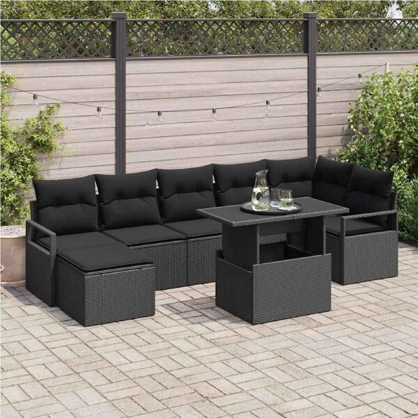 Garden Sofa Set with Storage 8 pcs Black Poly rattan vidaXL