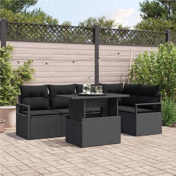 Garden Sofa Set with Storage 6 pcs Black Poly rattan vidaXL